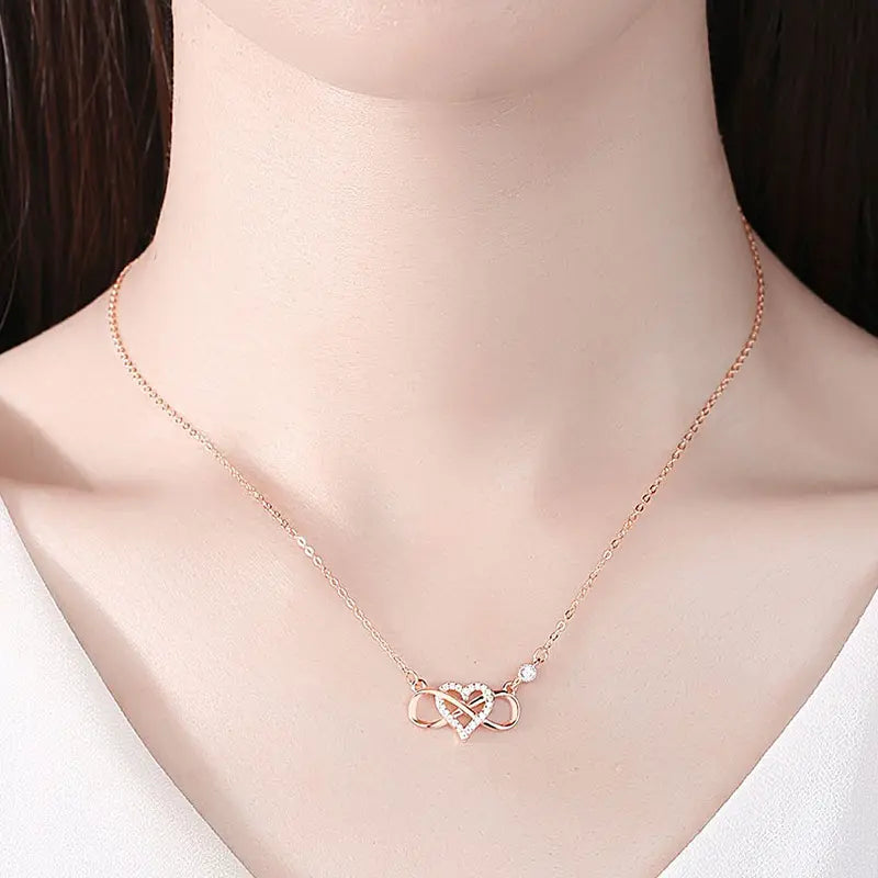 925 Sterling Silver Micro Pave Heart Infinity Pendant Necklace