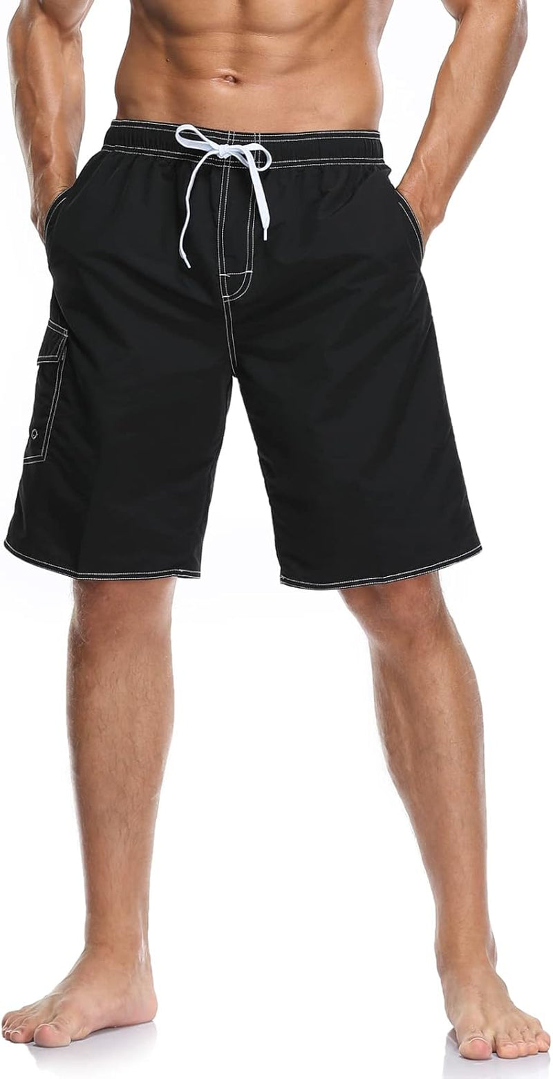 Mens Quick Dry Swim Trunks Striped Print Board Shorts with Mesh Lining