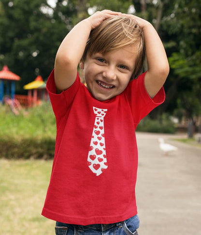 Kids Valentines Day Shirt Red Hearts Tie Valentine Shirts for Youth and Toddler Boys & Girls