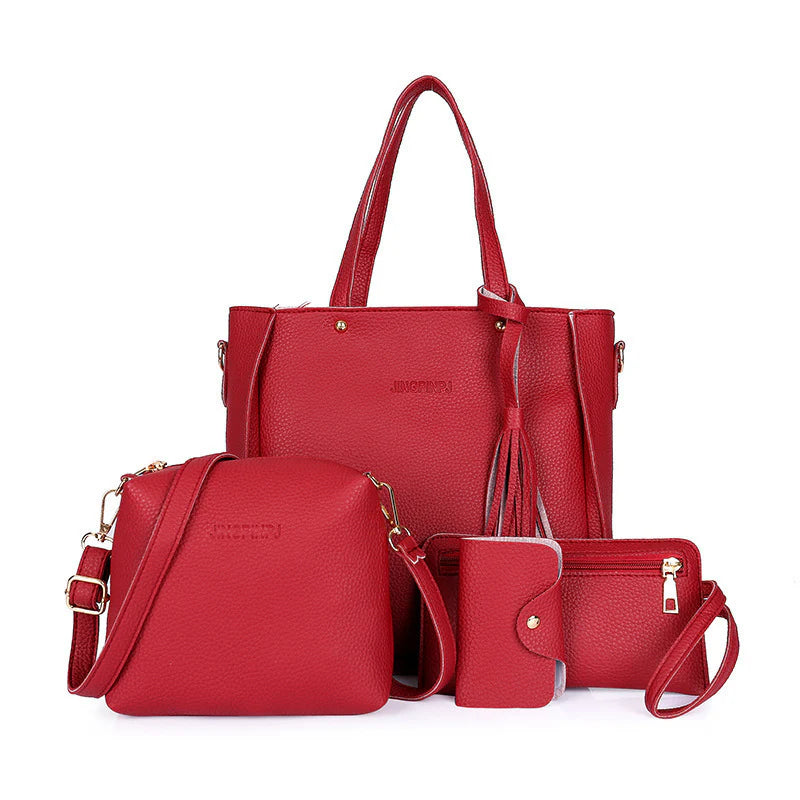 Four-Piece Tassel Bucket Women Shoulder Bag