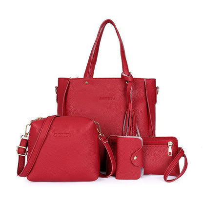 Four-Piece Tassel Bucket Women Shoulder Bag