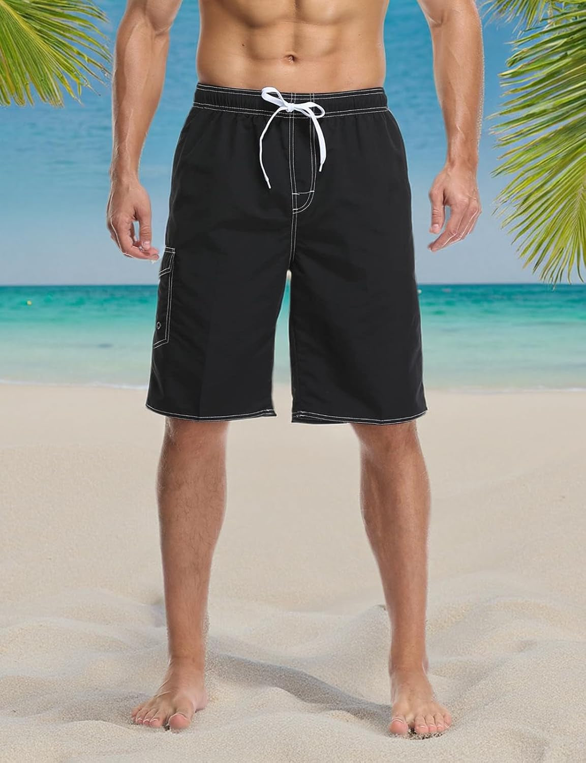 Mens Quick Dry Swim Trunks Striped Print Board Shorts with Mesh Lining