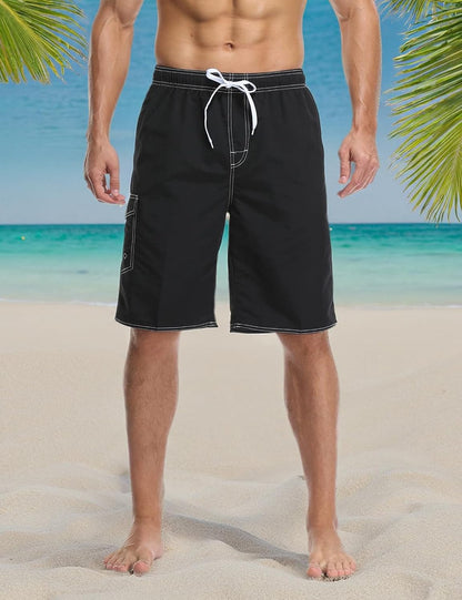 Mens Quick Dry Swim Trunks Striped Print Board Shorts with Mesh Lining