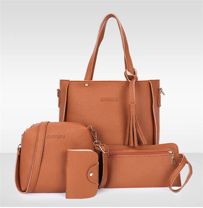 Four-Piece Tassel Bucket Women Shoulder Bag