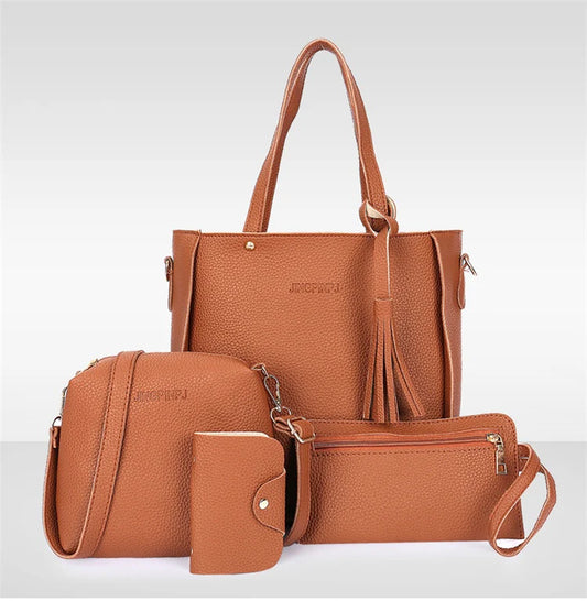 Four-Piece Tassel Bucket Women Shoulder Bag