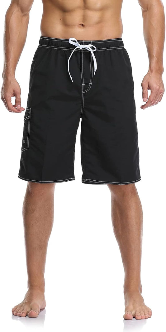 Mens Quick Dry Swim Trunks Striped Print Board Shorts with Mesh Lining