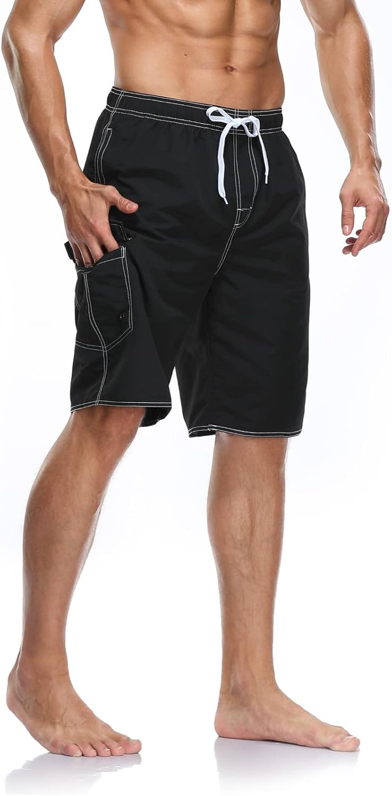 Mens Quick Dry Swim Trunks Striped Print Board Shorts with Mesh Lining