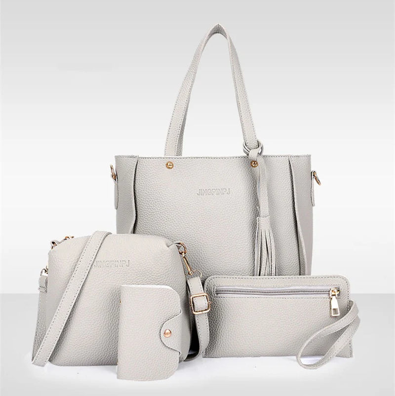 Four-Piece Tassel Bucket Women Shoulder Bag