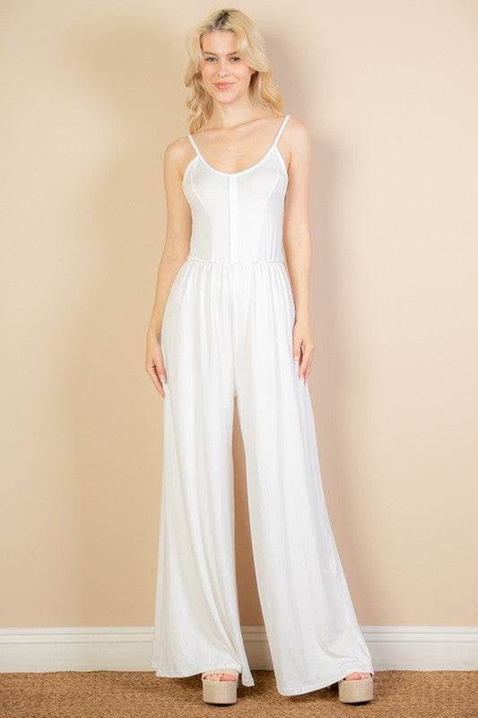 Button Front Wide Leg Jumpsuit