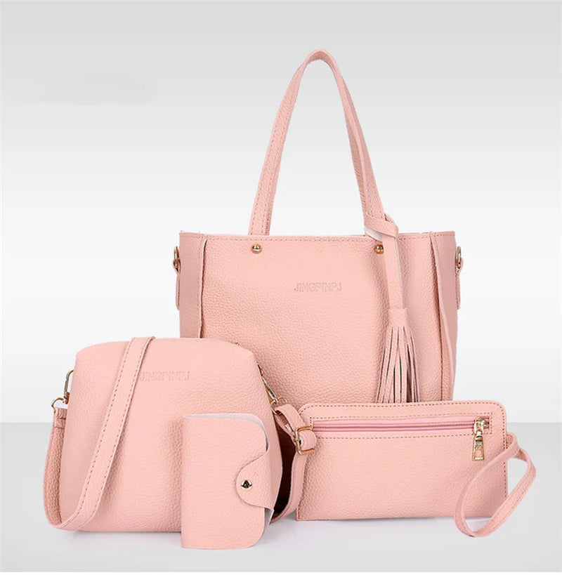 Four-Piece Tassel Bucket Women Shoulder Bag
