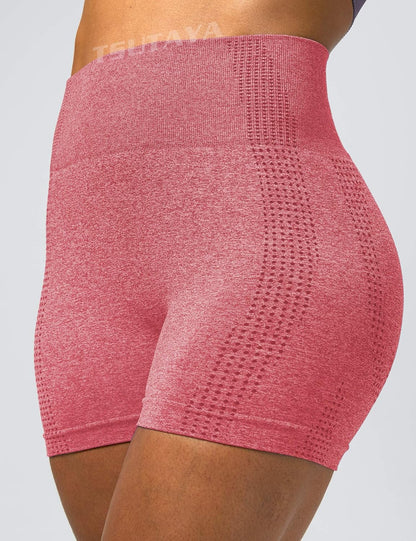 Workout Seamless Gym Shorts for Women High Waist Tummy Control Biker Athletic Women'S Booty Yoga Shorts Coral Red S